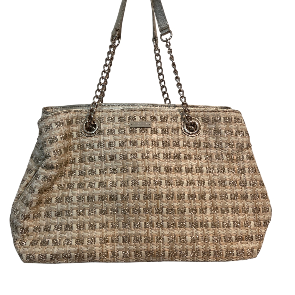 Kate Spade Beige Woven Sparkly Chain Strap Shoulder Bag